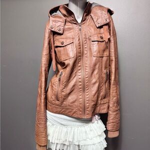 Garage Y2K Faux-Leather Cognac Military Style Jacket